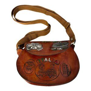 Vintage Italian Hand-Decorated Leather Crossbody Bag – Roma, Firenze & Pisa Moti